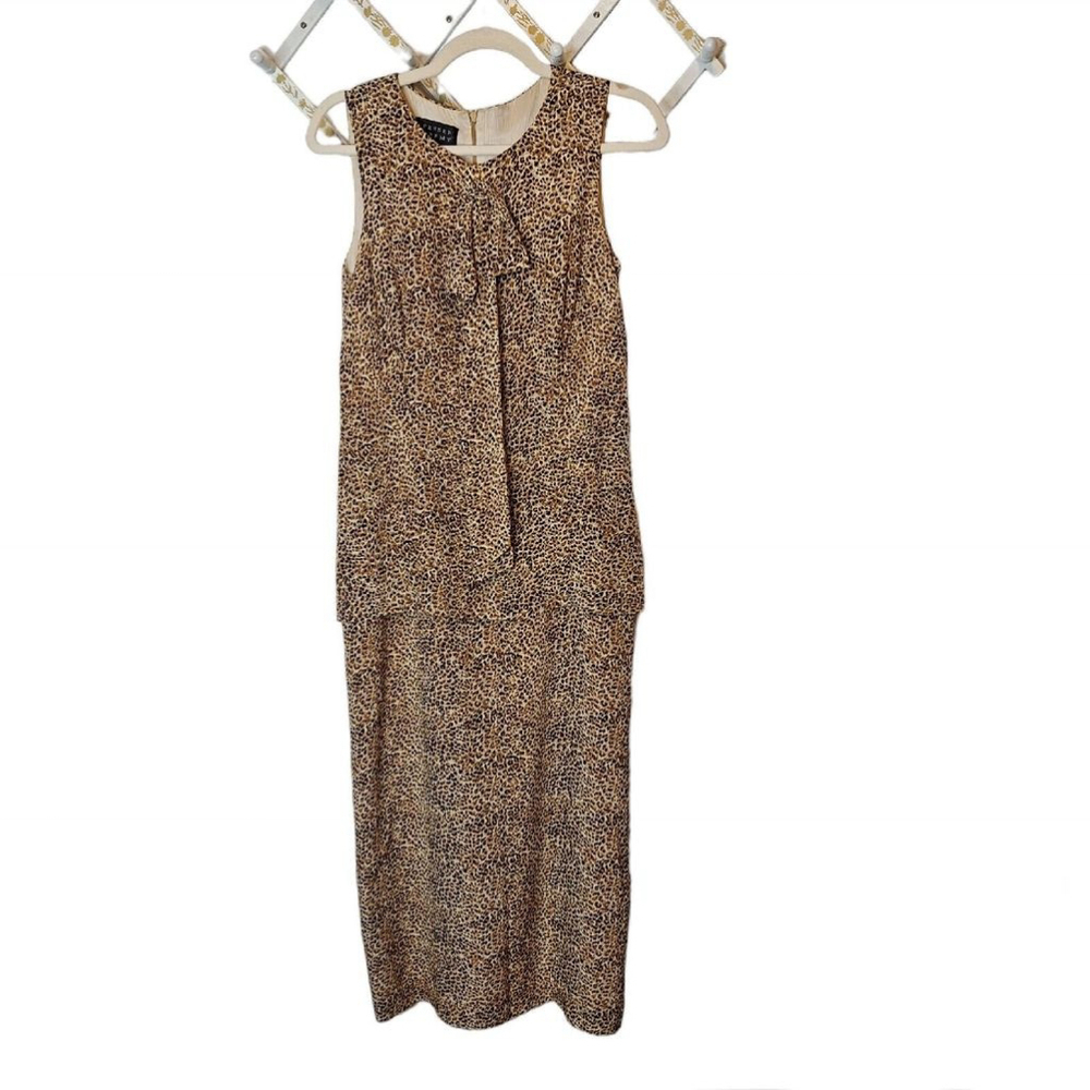 Spenser Jeremy Leopard Print 100% Silk Dress Womens Sz 8 Lined Overlay VTG Flaw